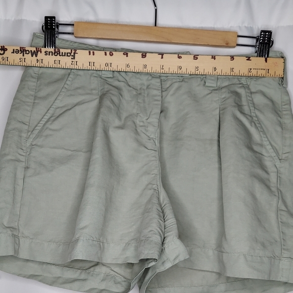 Hannes Roether Linen-Cotton Shorts Women XS Green Shortie Pleated Slash Pockets - Picture 4 of 10